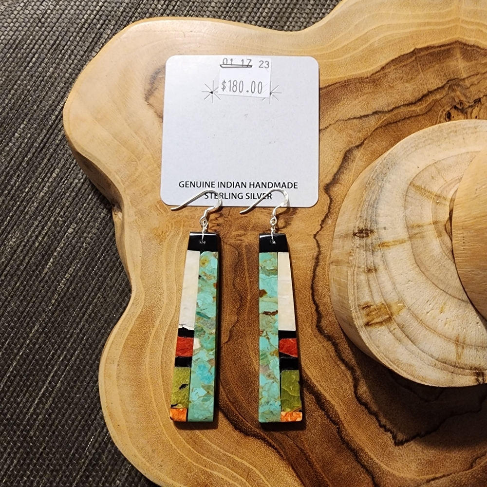 Native American Multi Stone Inlay Earrings - Picture 3 of 9